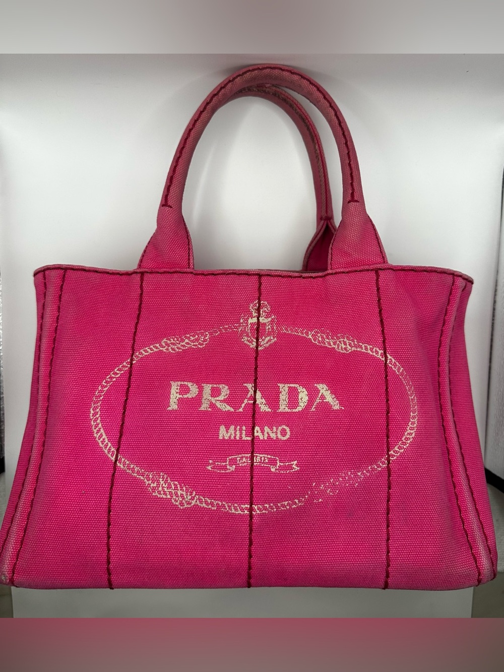 Prada Hot Pink Canvas Tote with Milano Emblem
